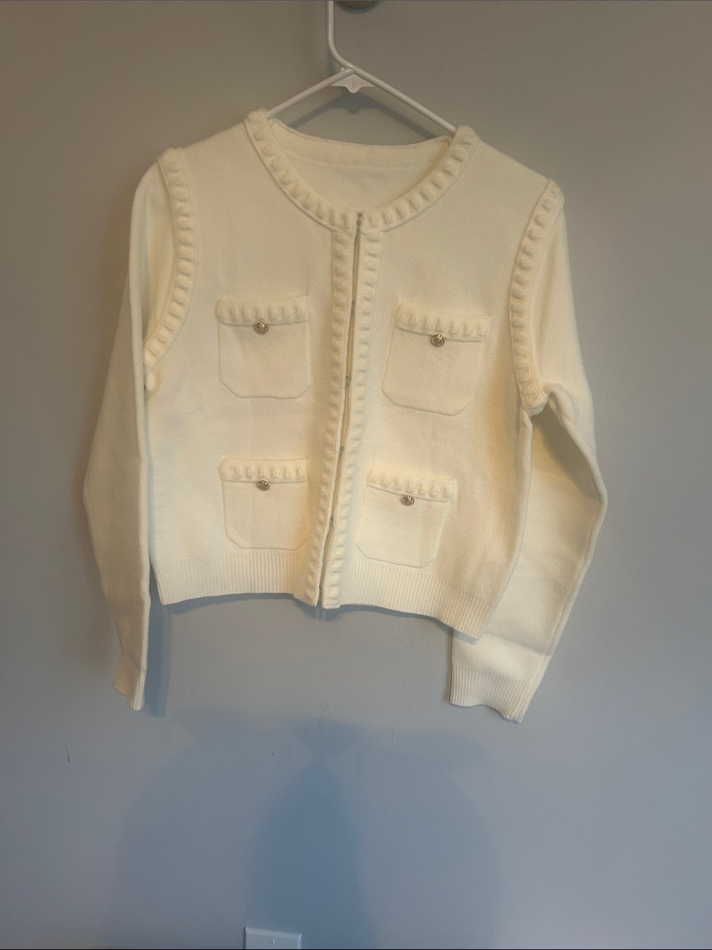 Cream Knit Button-Front Pocket Cardigan